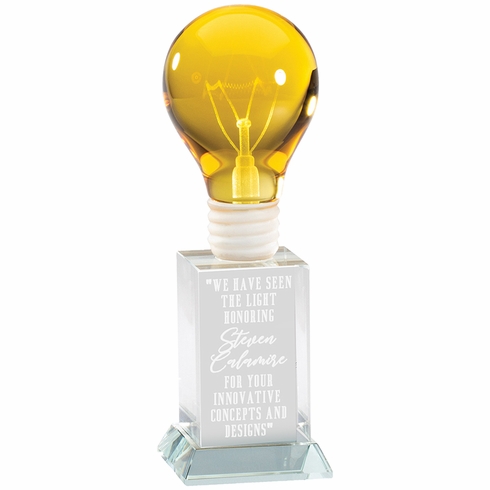 8 X 2-1/2 INCH OPTICAL CRYSTAL BRIGHT IDEA LIGHT BULB AWARD