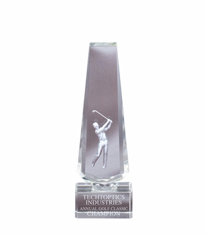 8" x 2-3/4"  GOLF TOWER OPTICAL CRYSTAL WITH MALE GOLFER LASER ENGRAVE