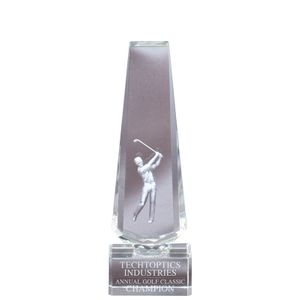8" x 2-3/4"  GOLF TOWER OPTICAL CRYSTAL WITH MALE GOLFER LASER ENGRAVE