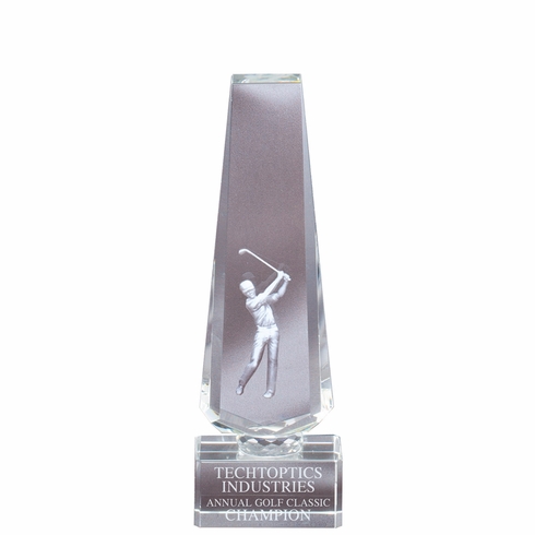 8" x 2-3/4"  GOLF TOWER OPTICAL CRYSTAL WITH MALE GOLFER LASER ENGRAVE