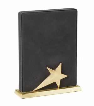 8 x 5-1/2 INCH BLACK LEATHERETTE STAR TROPHY ON METAL BASE
