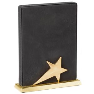  8 x 5-1/2 INCH BLACK LEATHERETTE STAR TROPHY ON METAL BASE