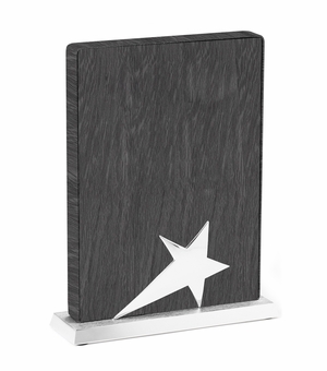  8 x 5-1/2 INCH GREY LEATHERETTE STAR TROPHY ON METAL BASE