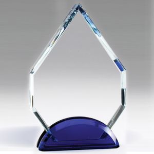 8 INCH ARROWHEAD CRYSTAL AWARD WITH DOUBLE BLUE BASE 