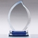 8 X 5 INCH OPTICAL CRYSTAL FLAME AWARD WITH SERRATED EDGE BLUE BASE.