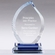 8 X 5 INCH OPTICAL CRYSTAL FLAME AWARD WITH SERRATED EDGE BLUE BASE.