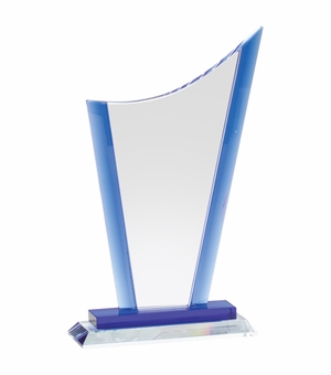 8 x 5 INCH OPTICAL CRYSTAL PEAK AWARD WITH ICE BLUE EDGES