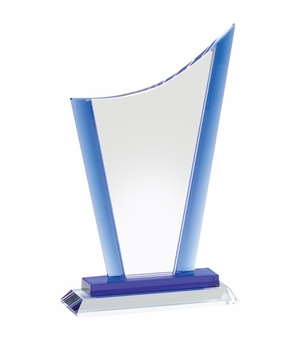 8 x 5 INCH OPTICAL CRYSTAL PEAK AWARD WITH ICE BLUE EDGES