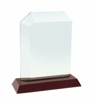 8 X 7-1/2 INCH JADE GLASS BEVELED ARCH AWARD ON ROSEWOOD PIANO FINISH BASE