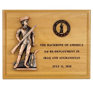 8 x 10 INCH RED ADLER PLAQUE WITH BRONZE MINUTEMAN