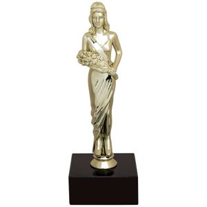 9-1/2 INCH BEAUTY QUEEN TROPHY ON BLACK MARBLE BASE