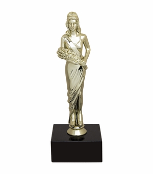 9-1/2 INCH BEAUTY QUEEN TROPHY ON BLACK MARBLE BASE