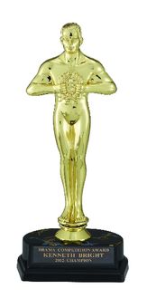 9-1/2 INCH BLACK AND GOLD TROPHY WITH 8-1/2 INCH ACHIEVEMENT FIGURE