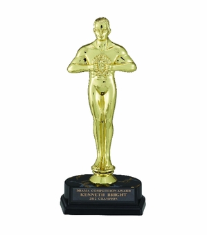 9-1/2 INCH BLACK AND GOLD TROPHY WITH 8-1/2 INCH ACHIEVEMENT FIGURE