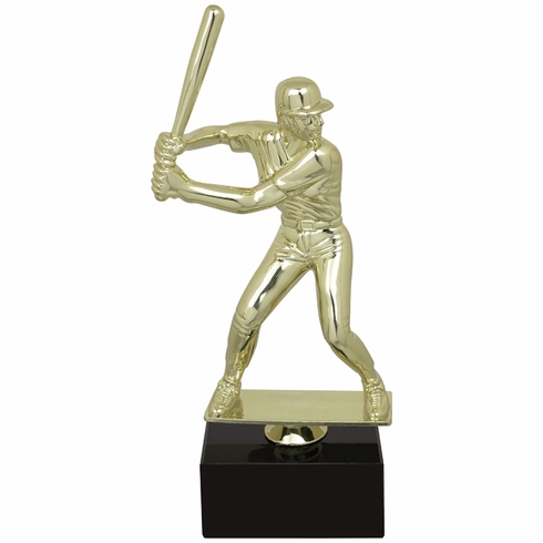 9-1/2 INCH FEMALE BASEBALL FIGURE TROPHY ON BLACK MARBLE BASE