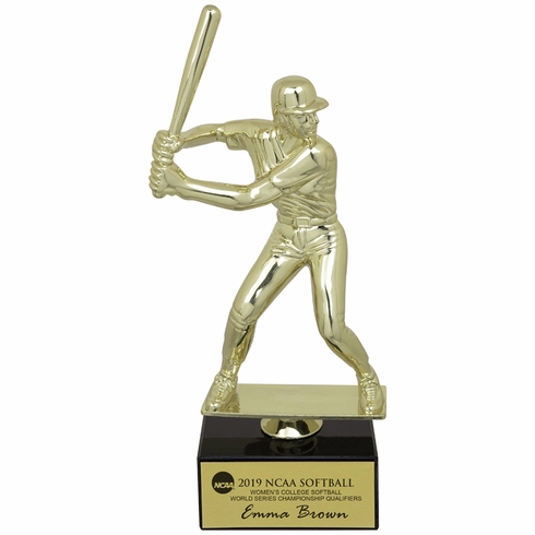 9-1/2 INCH FEMALE BASEBALL FIGURE TROPHY ON BLACK MARBLE BASE