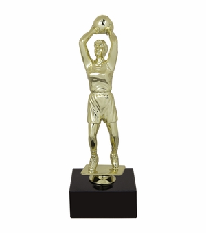 9-1/2 INCH FEMALE BASKETBALL FIGURE TROPHY ON BLACK MARBLE BASE
