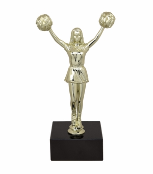 9-1/2 INCH FEMALE CHEERLEADER FIGURE TROPHY ON BLACK MARBLE BASE
