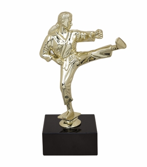 9-1/2 INCH FEMALE KARATE FIGURE TROPHY ON BLACK MARBLE BASE