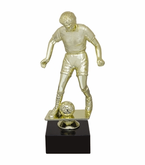 9-1/2 INCH FEMALE SOCCER FIGURE TROPHY ON BLACK MARBLE BASE