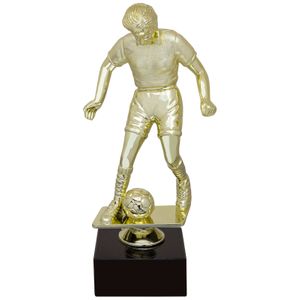 9-1/2 INCH FEMALE SOCCER FIGURE TROPHY ON BLACK MARBLE BASE