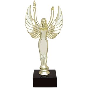 9-1/2 INCH FEMALE VICTORY FIGURE TROPHY ON BLACK MARBLE BASE
