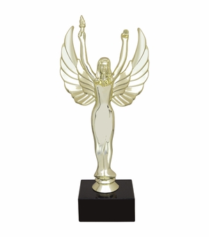 9-1/2 INCH FEMALE VICTORY FIGURE TROPHY ON BLACK MARBLE BASE