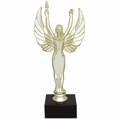 9-1/2 INCH FEMALE VICTORY FIGURE TROPHY ON BLACK MARBLE BASE