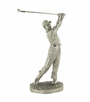 9-1/2 INCH GOLFER MALE, LARGE SILVER TROPHY FIGURE
