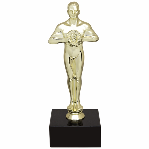 9-1/2 INCH MALE ACHIEVEMENT FIGURE TROPHY ON BLACK MARBLE BASE