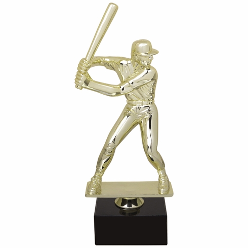 9-1/2 INCH MALE BASEBALL FIGURE TROPHY ON BLACK MARBLE BASE