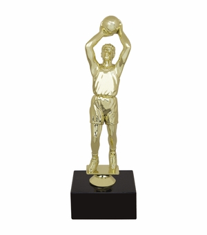 9-1/2 INCH MALE BASKETBALL FIGURE TROPHY ON BLACK MARBLE BASE