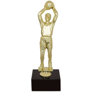 9-1/2 INCH MALE BASKETBALL FIGURE TROPHY ON BLACK MARBLE BASE