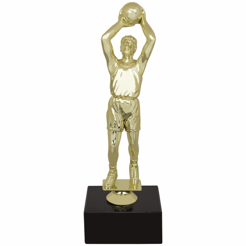 9-1/2 INCH MALE BASKETBALL FIGURE TROPHY ON BLACK MARBLE BASE