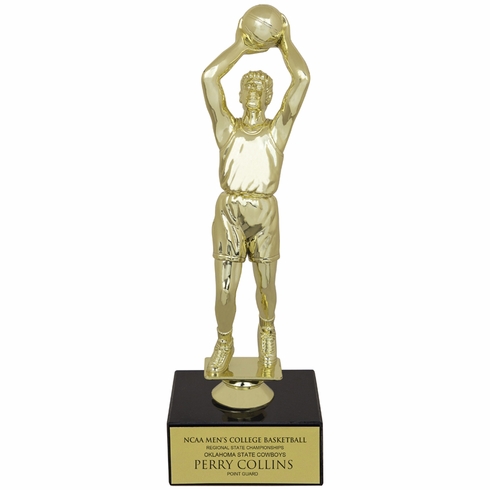 9-1/2 INCH MALE BASKETBALL FIGURE TROPHY ON BLACK MARBLE BASE