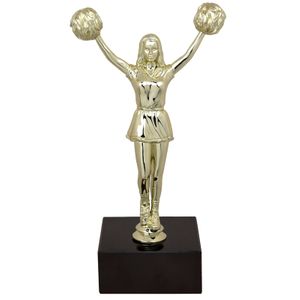 9-1/2 INCH FEMALE CHEERLEADER FIGURE TROPHY ON BLACK MARBLE BASE