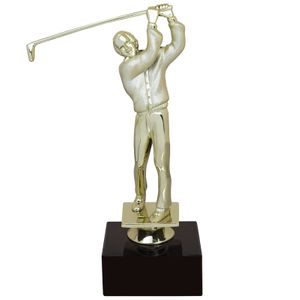 9-1/2 INCH MALE GOLF FIGURE TROPHY ON BLACK MARBLE BASE