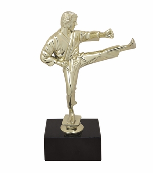 9-1/2 INCH MALE KARATE FIGURE TROPHY ON BLACK MARBLE BASE