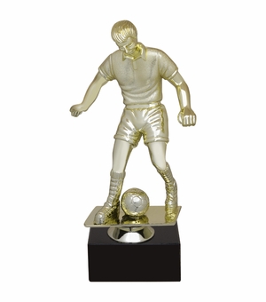 9-1/2 INCH MALE SOCCER FIGURE TROPHY ON BLACK MARBLE BASE