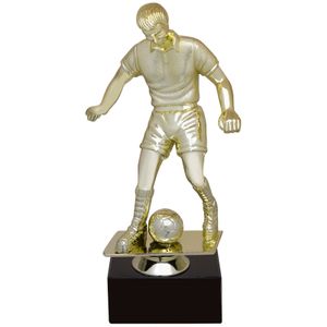 9-1/2 INCH MALE SOCCER FIGURE TROPHY ON BLACK MARBLE BASE