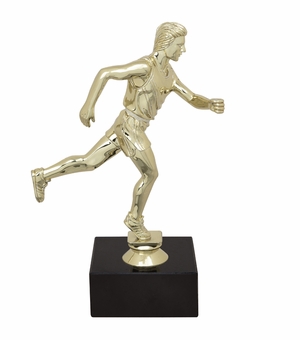  9-1/2 INCH MALE TRACK FIGURE TROPHY ON BLACK MARBLE BASE