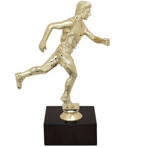  9-1/2 INCH MALE TRACK FIGURE TROPHY ON BLACK MARBLE BASE