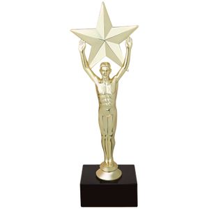  9-1/2 INCH MALE VICTORY STAR FIGURE TROPHY ON BLACK MARBLE BASE