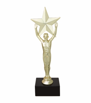  9-1/2 INCH MALE VICTORY STAR FIGURE TROPHY ON BLACK MARBLE BASE