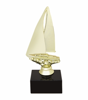 9-1/2 INCH SAILBOAT FIGURE TROPHY ON BLACK MARBLE BASE