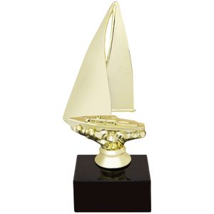 9-1/2 INCH SAILBOAT FIGURE TROPHY ON BLACK MARBLE BASE