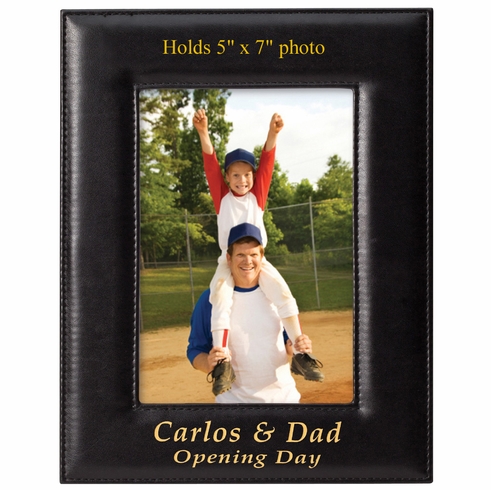 9-1/2 x 7-1/2 INCH BLACK VERTICAL LEATHERETTE PICTURE FRAME, HOLDS 5" X 7" PHOTO