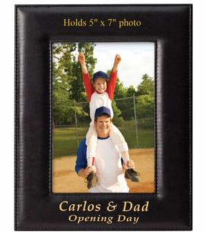 9-1/2 x 7-1/2 INCH BLACK VERTICAL LEATHERETTE PICTURE FRAME, HOLDS 5" X 7" PHOTO