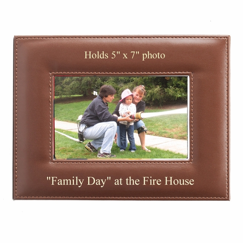 9-1/2 x 7-1/2 INCH HORIZONTAL TAN LEATHERETTE PICTURE FRAME, HOLDS 5" X 7" PHOTO