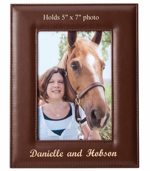 9-1/2 x 7-1/2 INCH VERTICAL TAN LEATHERETTE PICTURE FRAME, HOLDS 5" X 7" PHOTO